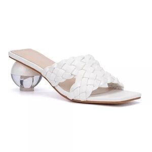 Olivia Miller Women's Jackie White Woven Heeled Sandals Size 9 US